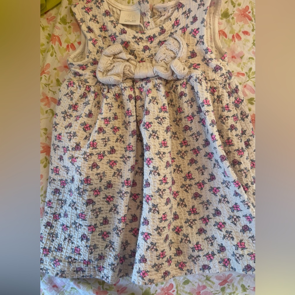 Zara White and Pink Floral Dress